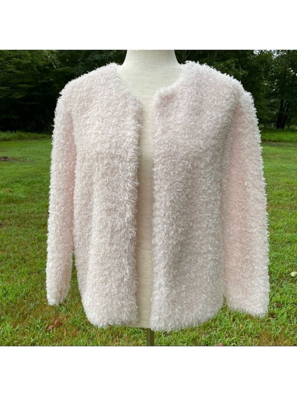 H&M BARBIECORE JACKET COAT PINK TEDDY FAUX FUR FUZZY FUN FASHION MOB WIFE Sz 10